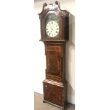 Victorian inlaid mahogany longcase clock, the hood with swan neck pediment and turned pilasters, Rom