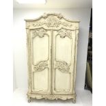 French style cream painted ornate double wardrobe/cupboard, W113cm, D57cm, H201cm