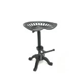 Cast iron tractor seat stool, adjustable height with swivel, H86cm, W37cm, D37cm