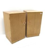 Pair Art Deco maple bedside cabinets, single door, plinth base, W36cm, H63cm, D33cm