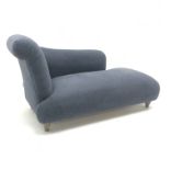 Loaf Bronte chaise longue, upholstered in a soft blue fabric, turned supports, W170cm, H80cm, D75cm