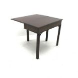 Georgian mahogany tea table, folding top, square reeded supports, W87cm