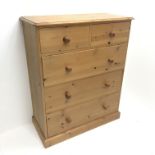 Solid pine chest, two short and three long drawers, plinth base, W96cm, H117cm, D45cm