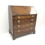 19th century mahogany bureau, fall front enclosing fitted interior, four drawers, shaped bracket sup
