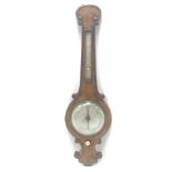 Victorian figured walnut mercury barometer, with mercury thermometer and circular engraved silvered