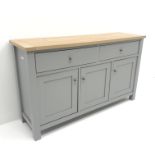 Next Malvern grey and oak finish sideboard, two drawers above three cupboards, stile supports, W138c