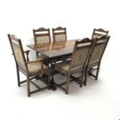 Old Charm - refectory style rectangular oak dining table, shaped and pierced end supports joined by