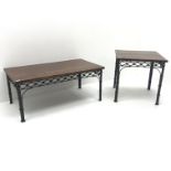 Laura Ashley rectangular hard wood coffee table, wrought metal supports (W110cm, H46cm, D61cm) and m