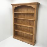 Solid pine 6� open bookcase, projecting cornice, four shelves, plinth base, W132cm, H184cm, D32cm