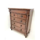 Victorian mahogany Scotch chest fitted with frieze drawer above two short and three long drawers, W1