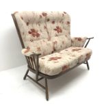 Ercol Golden Dawm elm Windsor tall back two seat sofa with fitted cushions, W144cm