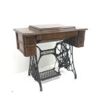 Singer Treadle sewing machine, four drawers, wrought iron base, W91cm, H77cm, D44cm