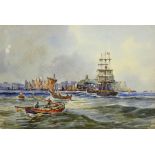 Edward H Simpson (British 1901-1989): Shipping off Scarborough Harbour, watercolour unsigned 20cm x
