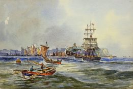 Edward H Simpson (British 1901-1989): Shipping off Scarborough Harbour, watercolour unsigned 20cm x