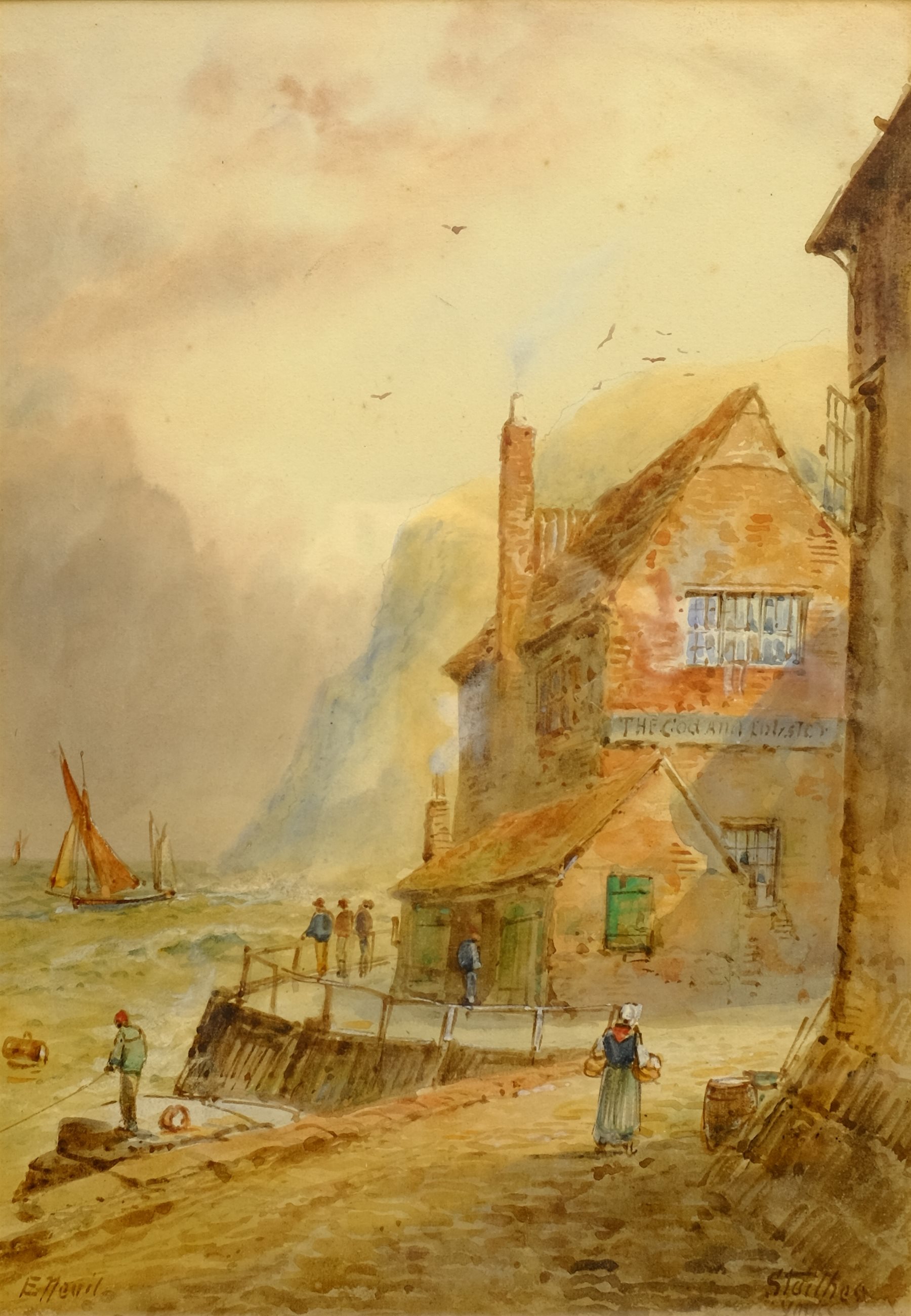 Edward Nevil (British fl.1880-1900): Cod and Lobster 'Staithes', watercolour signed and titled 38cm