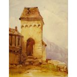 George Stubbs (British fl.1837-1860): Continental Tower, watercolour signed with monogram and dated