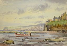 Edward H Simpson (British 1901-1989): Coble on the Scaur Robin Hood's Bay, watercolour signed 25cm