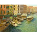 David Allen (British 1945-): 'Grand Canal from the Rialto Bridge', pastel signed, titled and dated 2