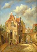 M Morgan (Continental 20th century): Dutch Townhouse, oil on board signed