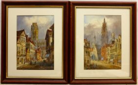 Edward Nevil (British fl.1880-1900): 'Rouen' and 'Antwerp', pair watercolours signed and titled 27cm