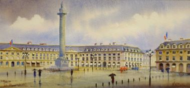 Kenneth W Burton (British 1946-): 'La Place Vendome', watercolour signed and titled, certificate ve