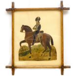 English Primitive School (19th century): Portrait of Horse and Rider, cut-out watercolour in crucif