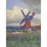Attrib. Arthur Claude Cooke (British 1867-1951): 'Landscape with Windmill', watercolour unsigned, la