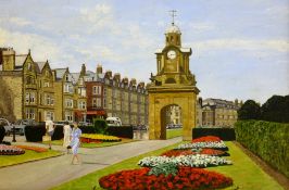 Tom S Hoy (British 20th century): 'Shuttleworth Clock' Holbeck Scarborough, acrylic on board signed,