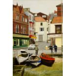 Tom S Hoy (British 20th century): 'Sandside' Scarborough, acrylic on board signed, titled verso 45cm