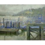 Martin Dutton (British Contemporary): 'Overcast Day Noss Dart Marina' Dartmouth, oil on canvas signe