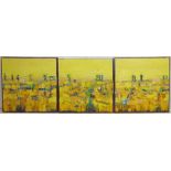 Dania Picchi (Italian 1961-): 'Yellow Landscape', triptych of oils on canvas one signed, another tit
