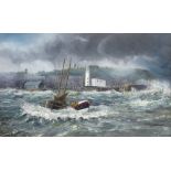 Robert Sheader (British 20th century): Off Scarborough in Choppy Seas, oil on board signed 37cm x 60