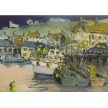 Eric Hill (British 1922-): 'Boats at Whitby', watercolour signed, titled verso with artist's address