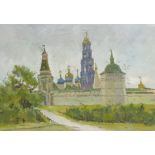 Russian School (20th century): 'Early Morning' - Orthodox Church, oil on board/paper unsigned, title