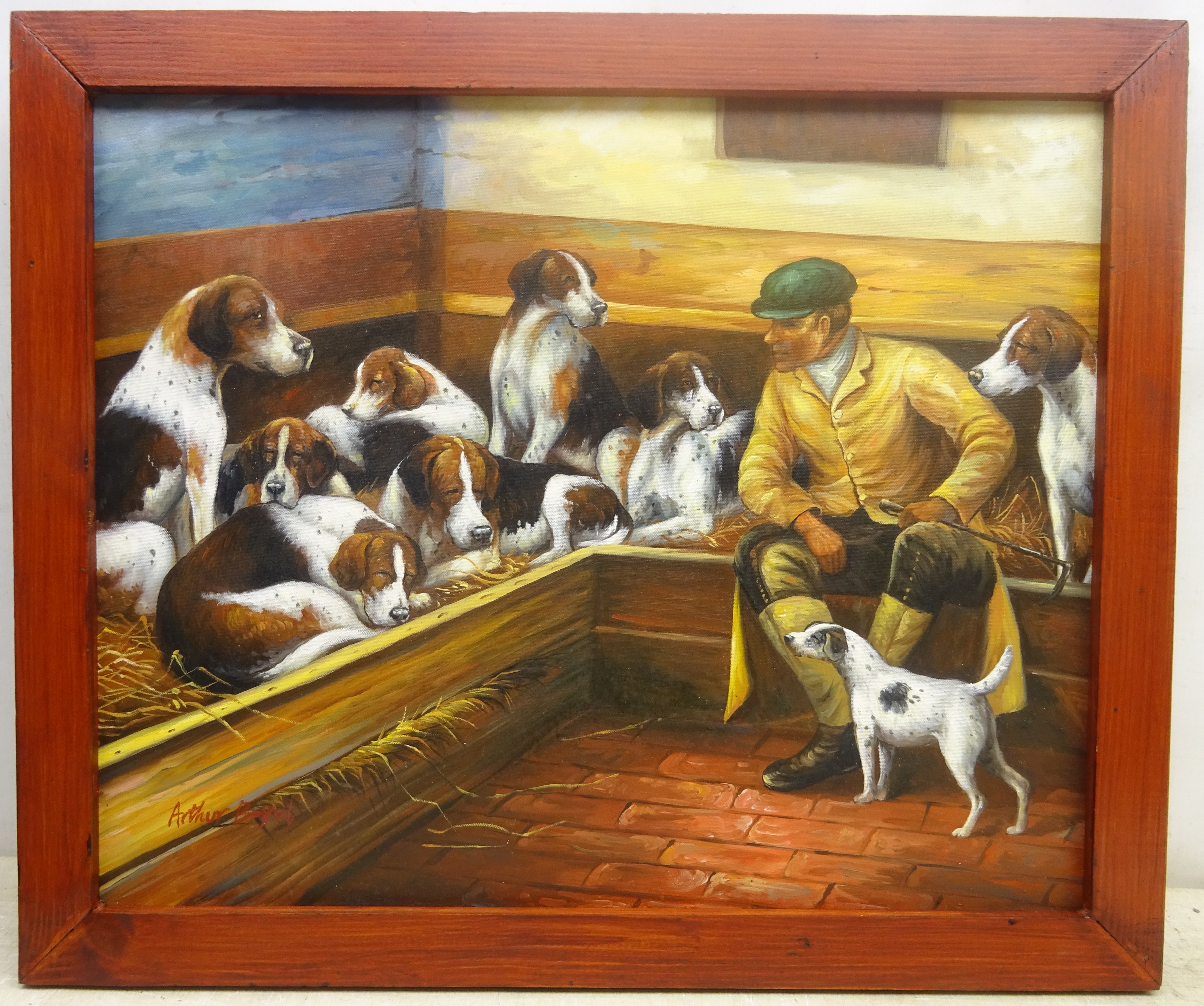 Arthur Boyd (British 20th century): Man with Beagles, oil on canvas signed 49cm x 60cm - Image 2 of 2