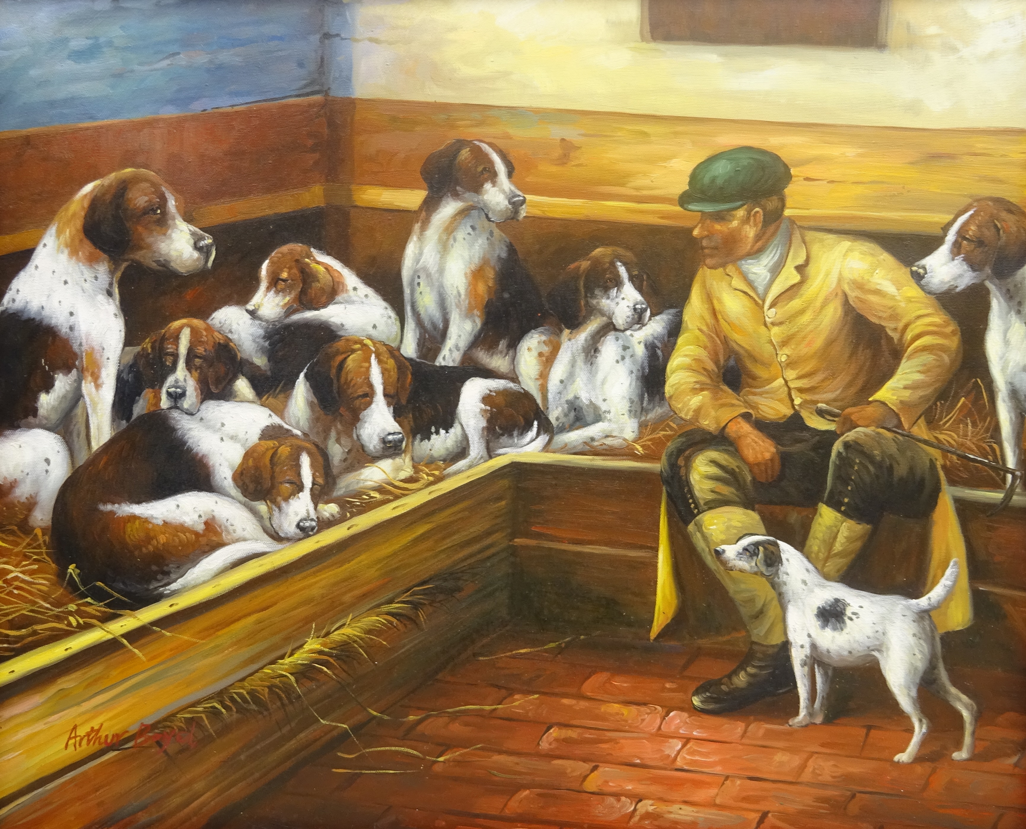 Arthur Boyd (British 20th century): Man with Beagles, oil on canvas signed 49cm x 60cm