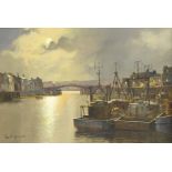 Don Micklethwaite (British 1936-): 'Winter Evening Whitby', acrylic on board signed, titled on exhib