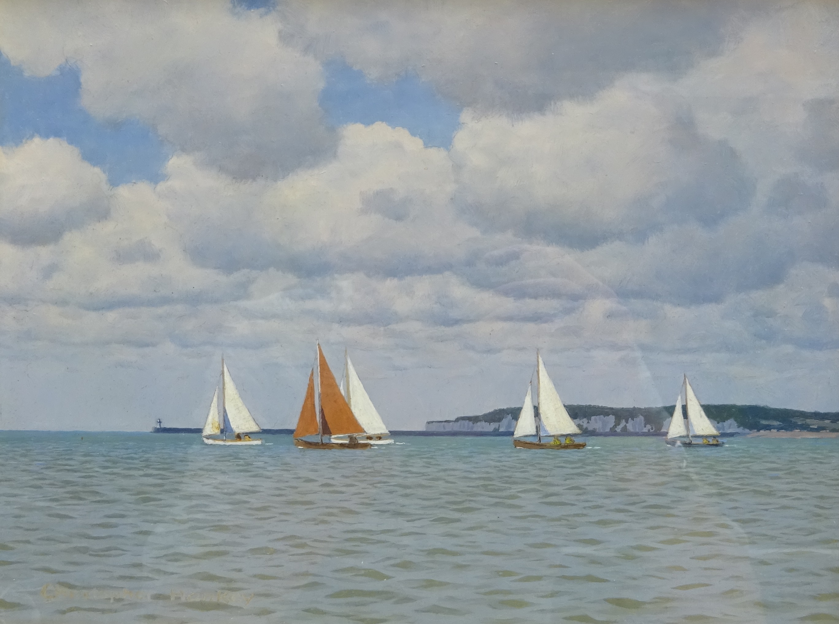 Christopher Alers Hankey (British 1911-2000): 'Sailing off Seaford', oil on board signed, titled ver