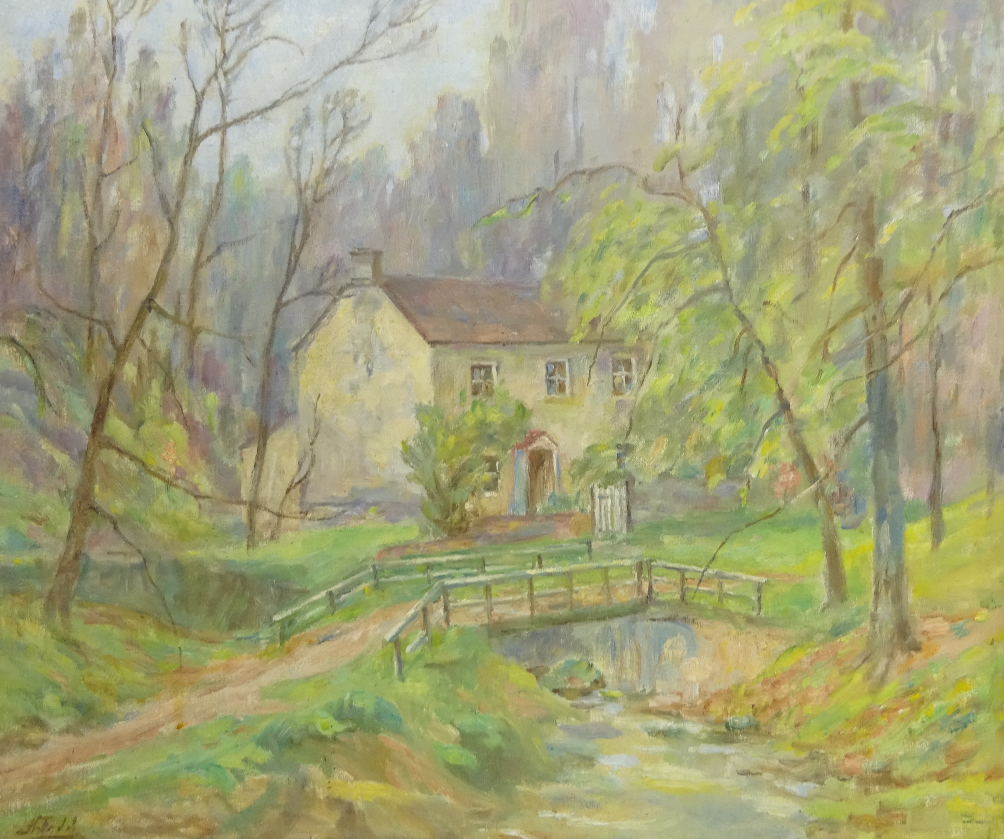 Harold Todd (British 1894-1977): Midge Hall Falling Foss - Early Spring, oil on canvas signed, title