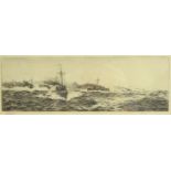 William Lionel Wyllie (British 1851-1931): 'Destroyers at Speed in Escort Duty', drypoint etching si