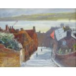 Robert Sheader (British 20th century): St Mary's Steps Scarborough, oil on board unsigned 19cm x 24c