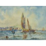 Austin Smith (British early 20th century): Leaving Scarborough Harbour, watercolour signed and dated