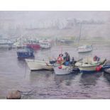 David Winter (British Contemporary): 'Misty Morning Bridlington Harbour', acrylic on board signed an