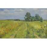 Peter Foxhall (20th century): Farm Track with Poppies, oil on canvas signed and indistinctly inscrib