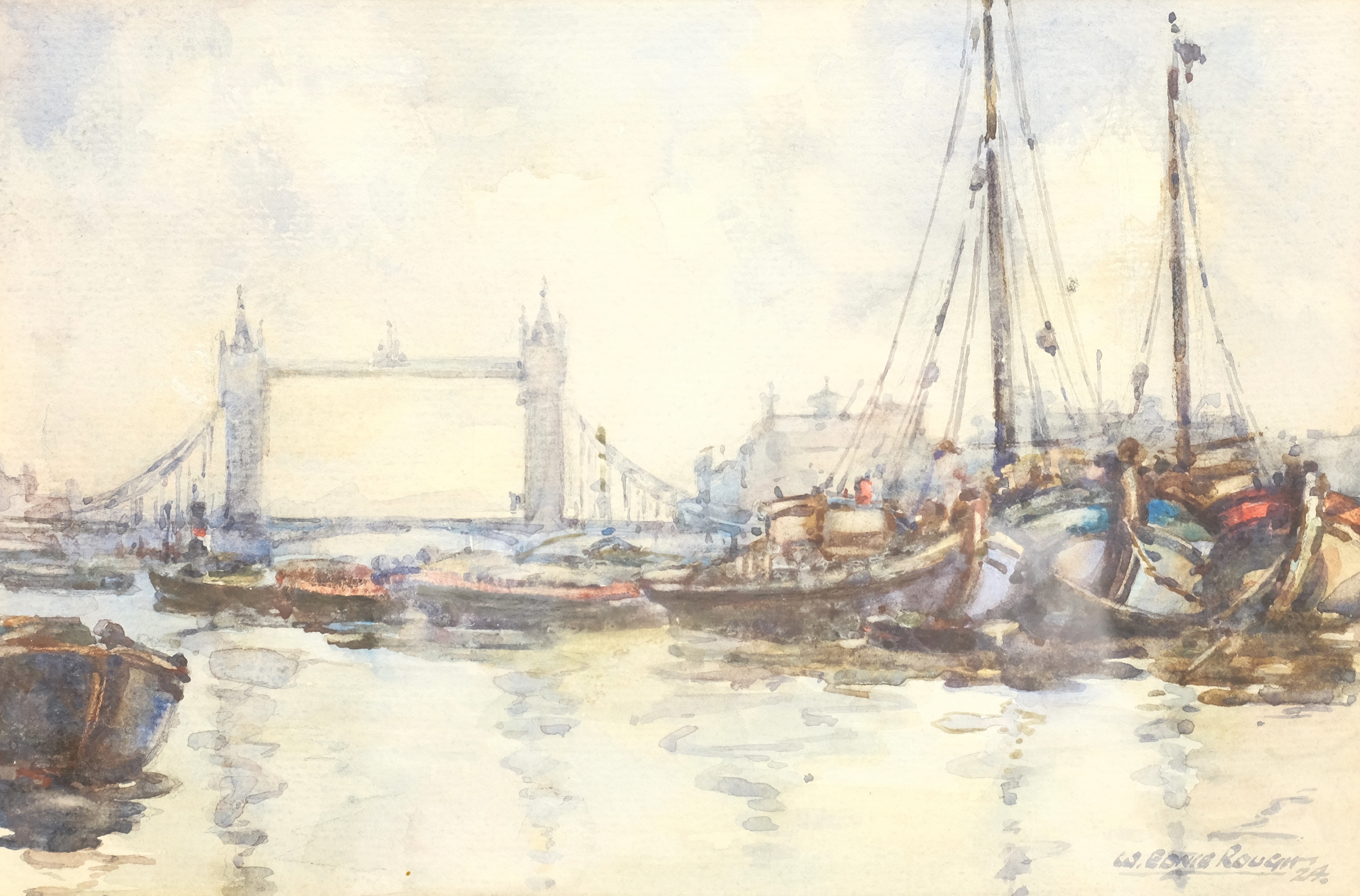 William Ednie Rough (British 1892-1935): Shipping on the Thames before Tower Bridge, watercolour sig