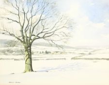 Norman Jackson (British 20th century): Row Brow near Scarborough from Stepney in the Snow, watercolo
