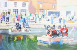 David Credland (British Contemporary): Driffield Raft Race, oil on canvas signed and dated 2018, 60c