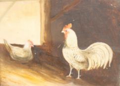 English Primitive School (19th/20th century): Poultry in a Barn, oil on board unsigned