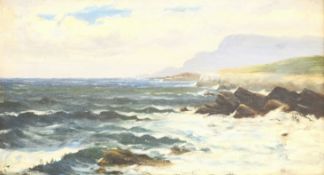 Attrib. John Wells Smith (British exh.1870-1875): Waves Breaking on the Coast, oil on canvas signed