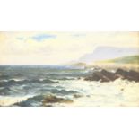 Attrib. John Wells Smith (British exh.1870-1875): Waves Breaking on the Coast, oil on canvas signed